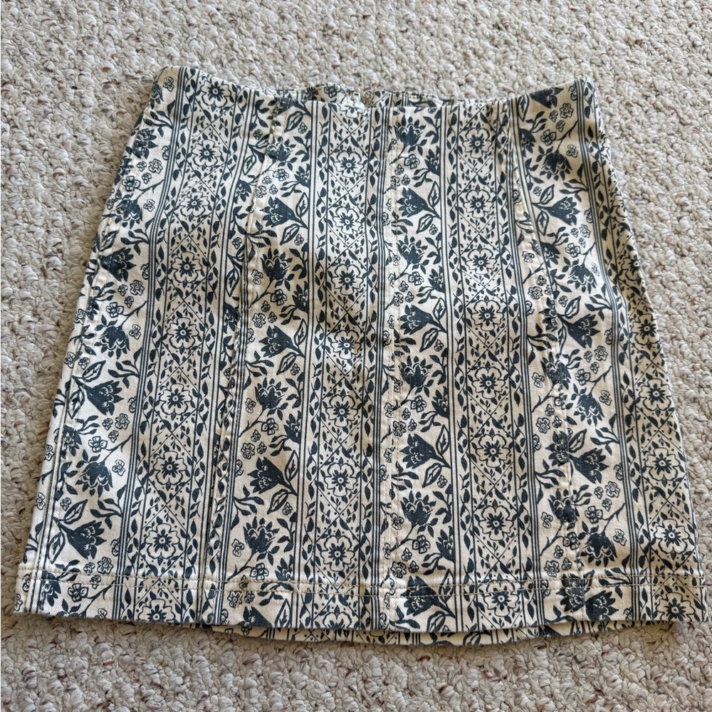Free People Black and Cream Floral Skirt